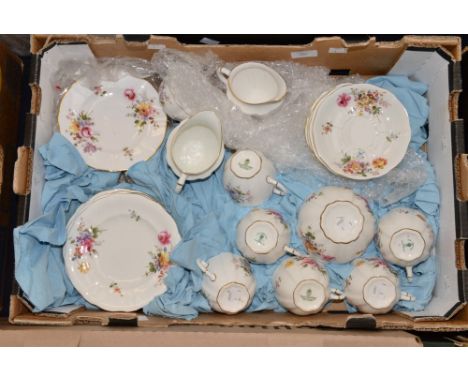 Royal Crown Derby, mixed dates (full box), six cups, two milk jugs, one large sugar bowl, one small sugar bowl, seven tea pla