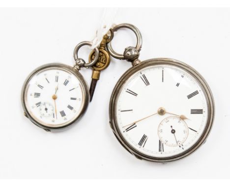 A silver cased pocket watch, Chester 1888. white enamel dial, subsidiary dial (af), black Roman numerals, together with a sil