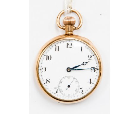 Gentleman's 9ct pocket watch, enamel dial, blue hands