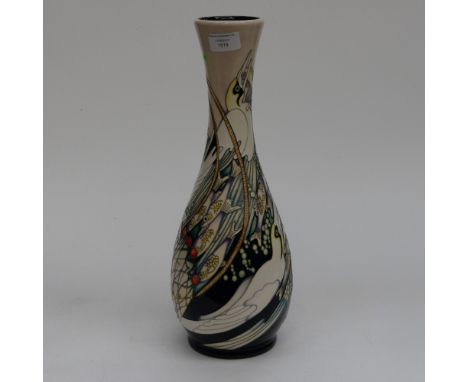 A Moorcroft trial vase in the Fishing in White pattern, 1st quality, designed by Kerry Goodwin, for the Whitby collection, st