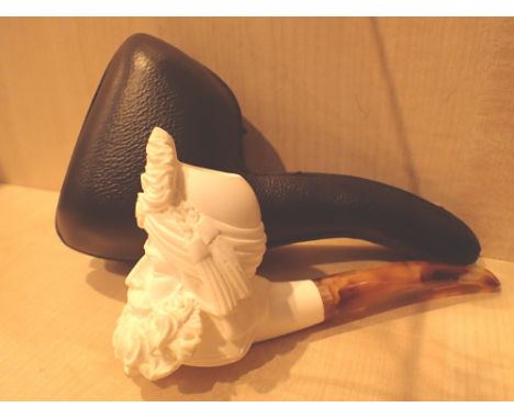 Cased unsmoked large Meerschaum pipe