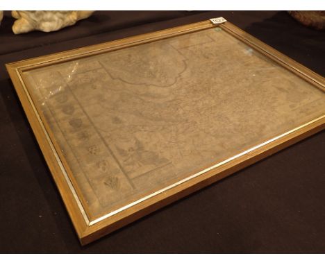 Framed and glazed antique John Speede map of Cheshire with Coat of Arms  CONDITION REPORT: Few fold marks to the lot but no t