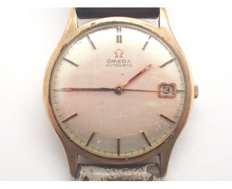 9ct yellow gold automatic Omega wristwatch movement no 33761580 24 jewel on leather strap  CONDITION REPORT: This item is not