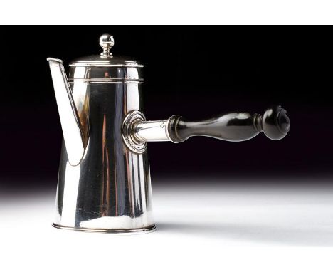 A silver 'egoiste' coffee pot with wooden handle. Kingdom of Sardinia, Turin, silversmith Carlo Balbino, first half of the 19