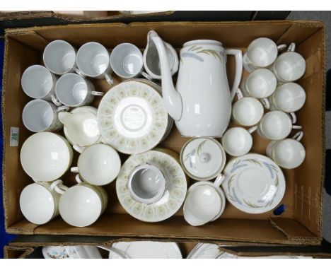 A mixed collection of floral teaware to include: Wedgwood Green Medina Tea Set, Royal Worcester Harvest ring Coffee set etc 