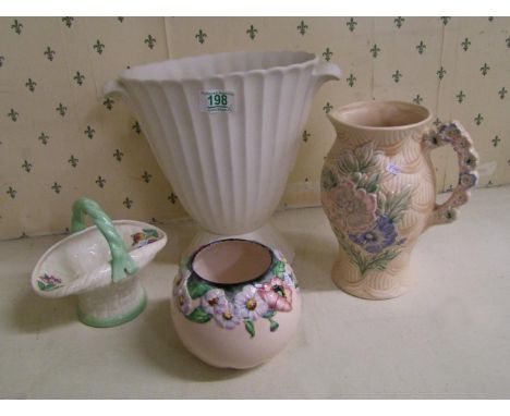 Spode large cream vase: Carlton ware Australian vase, Arther Wood Jug and Crown Ducal basket (4) 