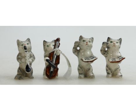 Beswick cats playing musical instruments from the cats quartet: comprising 1026 Conductor x 2, 1027 Cello player and 1029 Sax