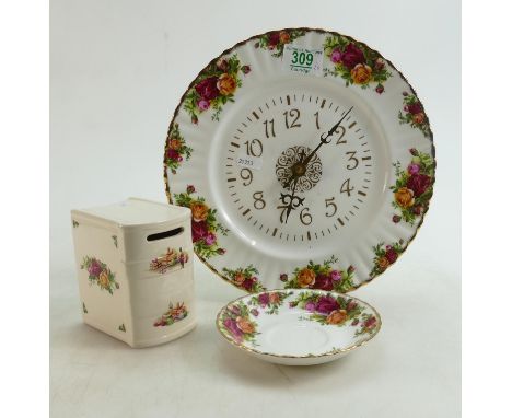 Royal Albert Old Country Rose Wall Clock: saucer &amp; Christmas Magic Money Box(3) 