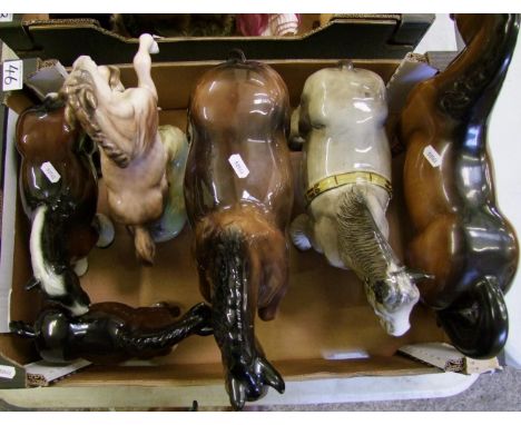 A collection of ceramic horses to include: a large Melba ware shire, German rearing horse and similar items 