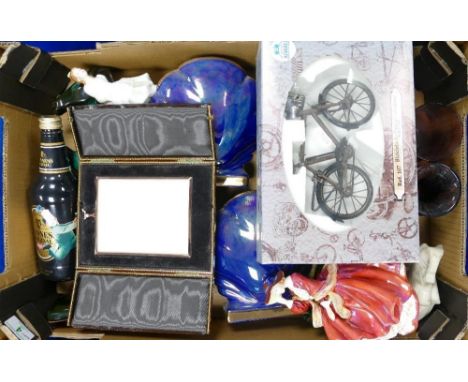 Mixed collection of items to include: Royal Doulton Kerry HN3036, A cased travel photo frame, Ceramic model of rearing horse,