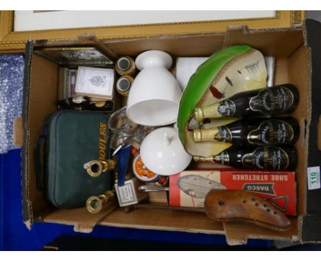 A mixed collection of items to include commemorative Beer Bottles, Royal Doulton series ware bowl, vintage playing cards, bra