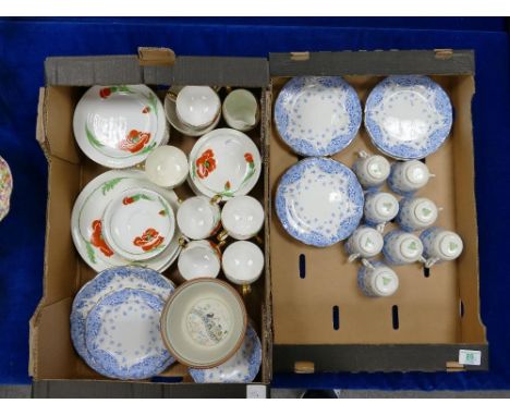 A mixed collection of items to include: Aynsley Blue and White floral part tea set, unmarked poppy pattern china part tea set