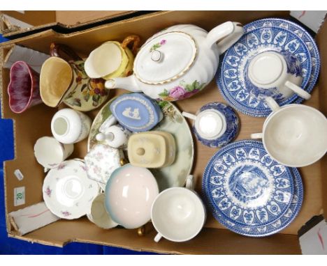 A mixed collection of items to include: Arthur Woods Floral Teapot, Wedgwood jasper ware, embossed water jugs, Broad Hurst Bl