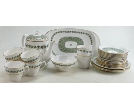 Spode Provence patterned part tea set to include: Teapot, sandwich plate, 5 cups, 7 saucers, 6 side plates, 3 larger plates, 