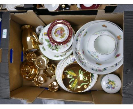 A mixed collection of items to include: Aynsley Cottage Garden and Wild Tudor large bowls, Edwardian bird themed plates, Gild