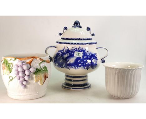A large Goebel blue &amp; white soup tureen: decorated with fruits, height 33cm. Impressed to the base 1968 well 8. Together 