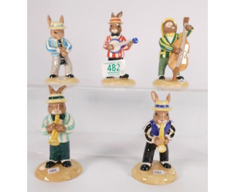Royal Doulton Bunnykins Figures from the Jazz Band Collection :Figures comprising Clarinet Player DB184, Double Bass Player D