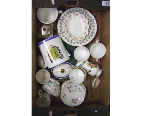 A mixed collection of ceramics: to include Minton Adam pattern soup bowls, a Rington's tea caddy, cups and saucers, plates et