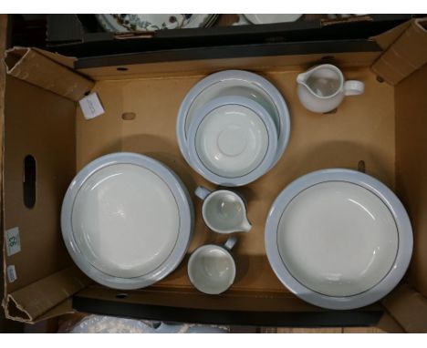 Goebel part dinner set: with a blue border to include 5 bowls, 5 plates, 2 side plates, 4 saucers, milk jug etc. Used 