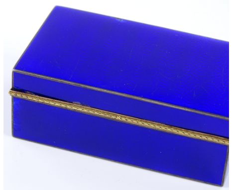 A Russian Karl Fabergé silver-gilt and dark blue guilloche enamel rectangular cigarette box, with Cyrillic Fabergé mark, work
