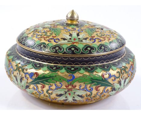 A Chinese cloisonne enamel bowl and cover, on gilded ground, diameter 15cm