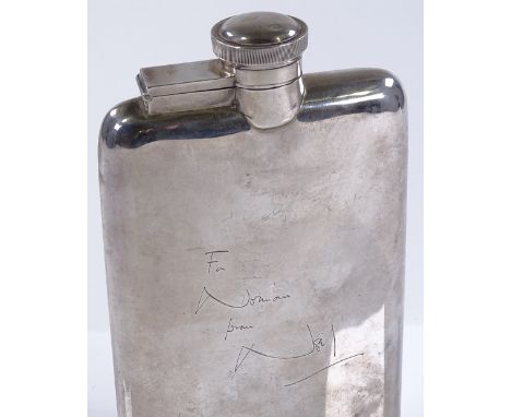 A large George VI silver hip flask, by James Dickson &amp; Sons, hallmarks Sheffield 1945, length 19.5cm, 11.5oz