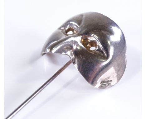A Vintage Italian La Noblesse sterling silver Venetian carnival mask stickpin, height 74.8mm, 5.8g
