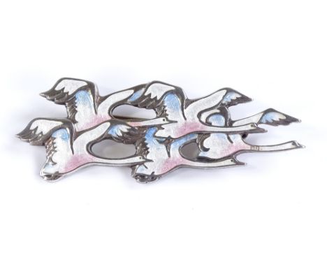 An Erik Magnussen Danish sterling silver and enamel eneret brooch, model no. 50, length 62.4mm, 13.3g