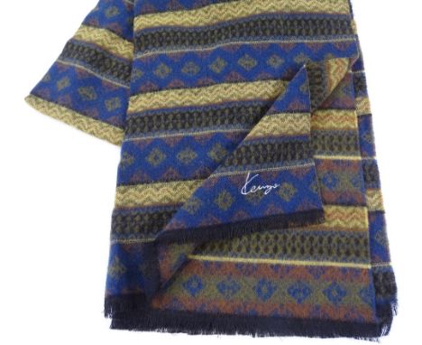 Kenzo Paris large shawl / scarf in blue / green / brown pattern, length 174cm