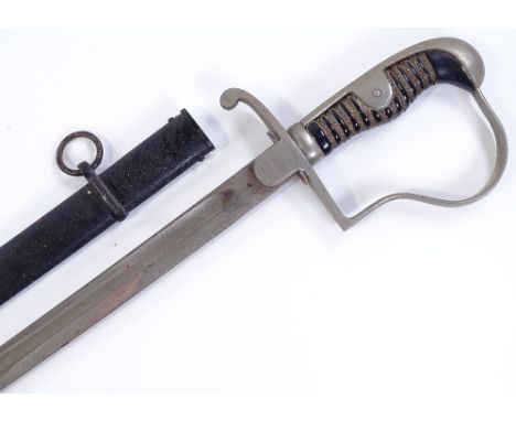 A German Officer's military dress sword, blade stamped Eickhorn Solingen, nickel plate hilt with original metal scabbard