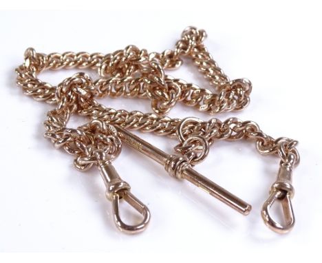 A 9ct gold double Albert chain with T-bar, overall length 390mm, 43.3g