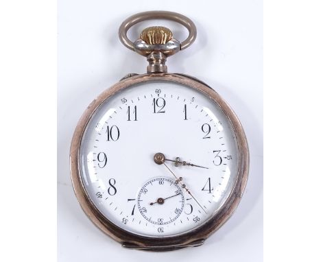 A Continental silver-cased open face top-wind Tavannes pocket watch, 16 ruby movement with subsidiary seconds dial, case no. 