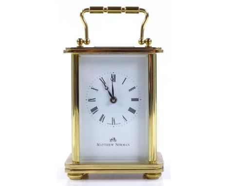 A modern Matthew Norman brass-cased 8-day carriage clock, case height 10.5cm, boxed with certificate