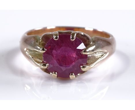 A 9ct gold ruby gypsy ring, setting height 10.1mm, size R, 7.1g