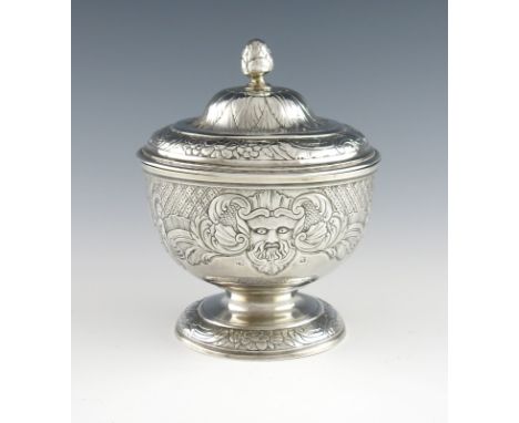 A George II Irish silver bowl and cover, by Thomas Walker, Dublin circa 1740, circular form, chased with masks, foliate scrol