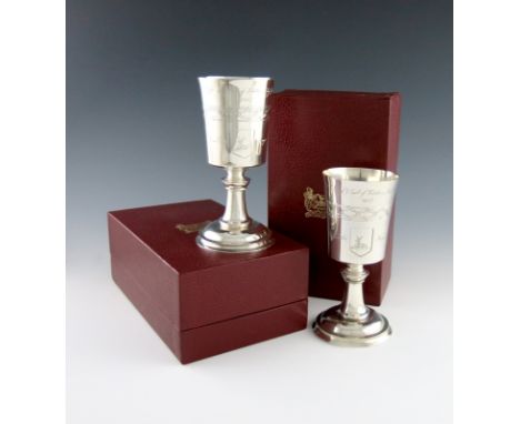 PLEASE NOTE: This is Herford not Hereford as previously catalogued.
By Garrard and Co, two modern commemorative silver goblet