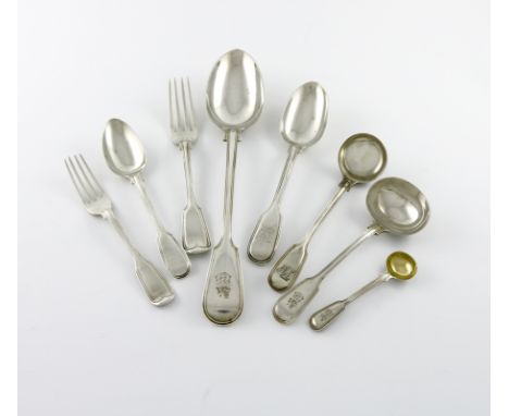 A collection of silver Fiddle and Thread pattern flatware, by William and Mary Chawner, William Eaton and George Adams, Londo