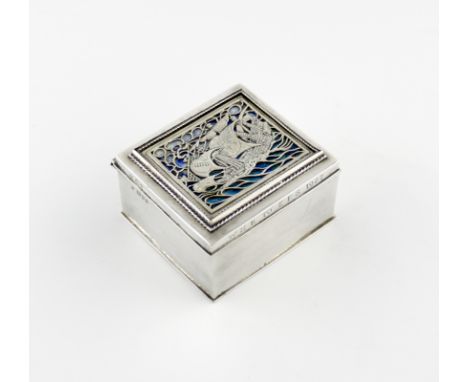 By Omar Ramsden, an Arts and Crafts silver and enamel cigarette box, London 1926, also engraved 'OMAR RAMSEN ME FECIT', recta