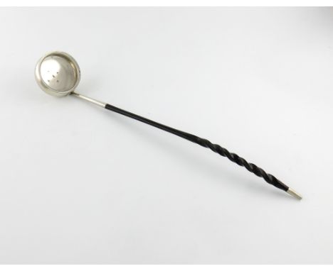 λ A 19th century Scottish silver toddy ladle, marked S.S, the thistle twice, and another mark in a heart shaped punch twice, 