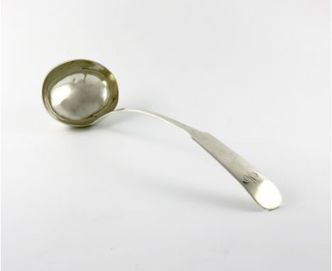 A George III Scottish silver Oar pattern soup ladle, by William Marshall, Edinburgh 1815, the terminal with a script initial 