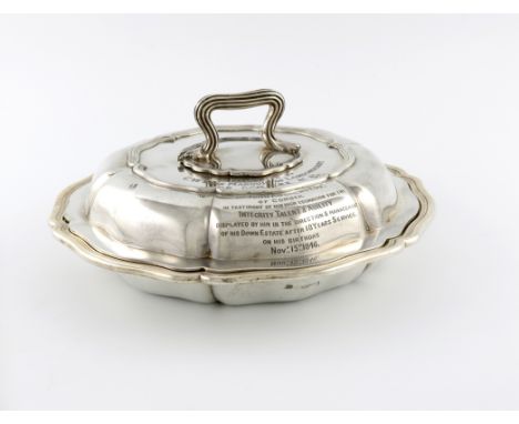 A William IV silver tureen and cover, by Paul Storr, London 1836, shaped circular form, with a detachable reeded scroll handl