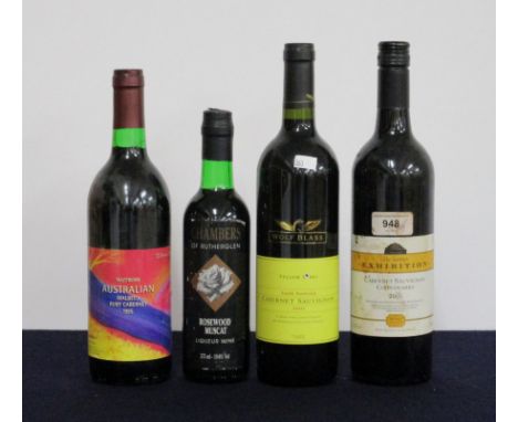 1 bt Waitrose Australian Malbec/Ruby Cabernet 1995 Sth Australia i.n, bs 1 hf bt Chambers of Rutherglen Rosewood Muscat  1 bt
