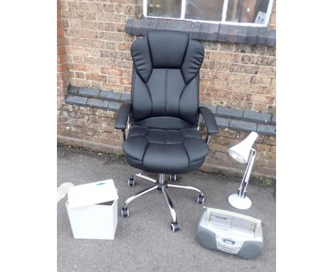 A MODERN SWIVEL OFFICE CHAIR BY SONGMICS an Anglepoise style desk lamp, a Sony CD radio cassette and a shredder (4)