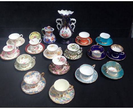 A COLLECTION OF DECORATIVE TEACUPS AND SAUCERS to include Shelley, Aynsley, Paragon and others (15) and other ceramics