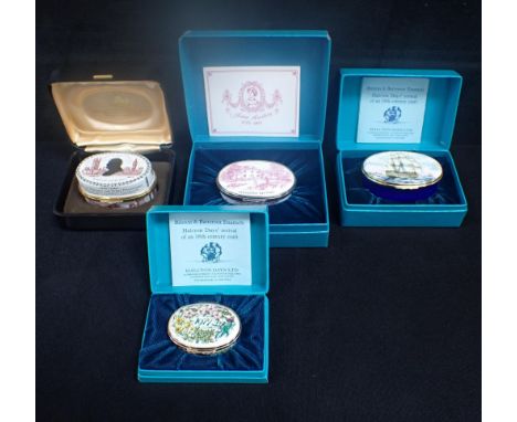 FOUR HALCYON DAYS Ltd ENAMEL BOXES Winston Churchill centenary, Jane Austen (Steventon Rectory), Victory, and 1977 Jubilee, a