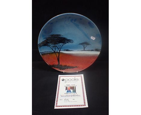 ALAN WHITE FOR POOLE a charger designed and painted by Alan White, with certificate 'African Landscape'