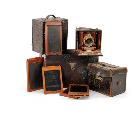 TWO CASED BELLOW CAMERAS AND FILM PLATES (2)
Comments: leather on cases worn