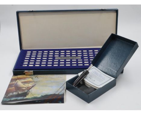 Franklin mint Sterling silver miniature collection - The Medallic Register of the Worlds Great Ships, fitted case housing one