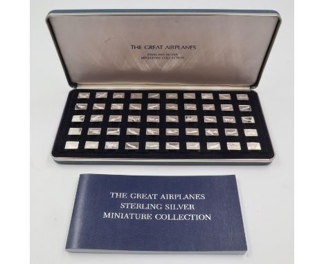 Franklin mint Sterling silver miniature collection - The Great Airplanes, fitted case housing fifty sterling silver ingots, w