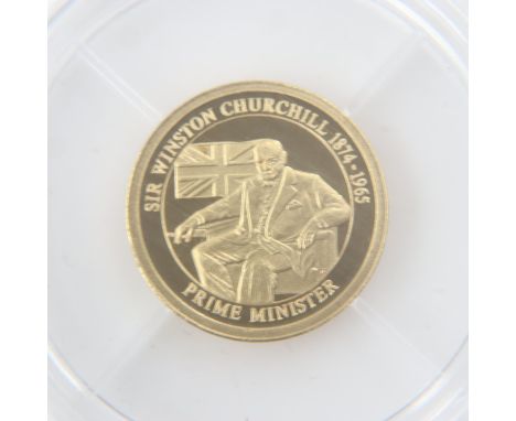 2010 14ct gold proof Winston Churchill commemorative round, 0.5g, with CoA. UK P&amp;P Group 0 (£6+VAT for the first lot and 